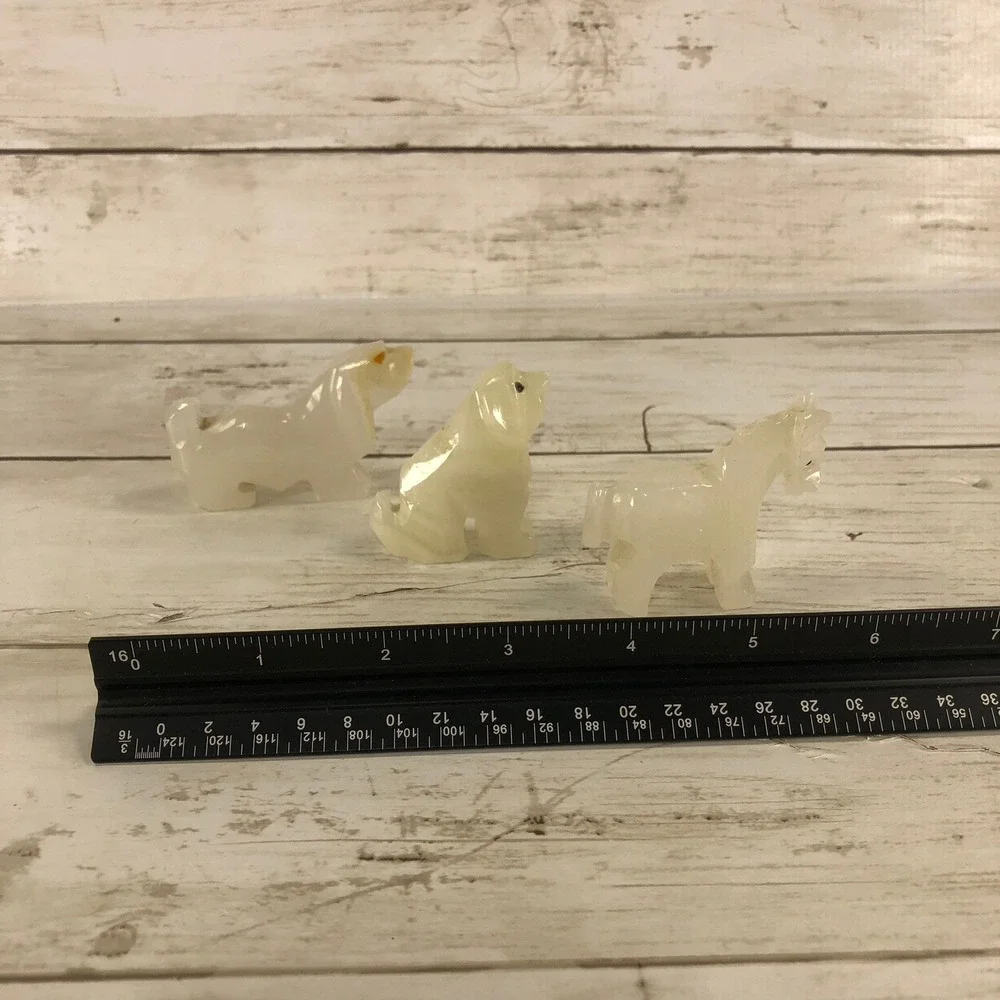 Vintage Carved White Onyx Stone Animal Figurines Set of‎ 3 Dog Bear Horse